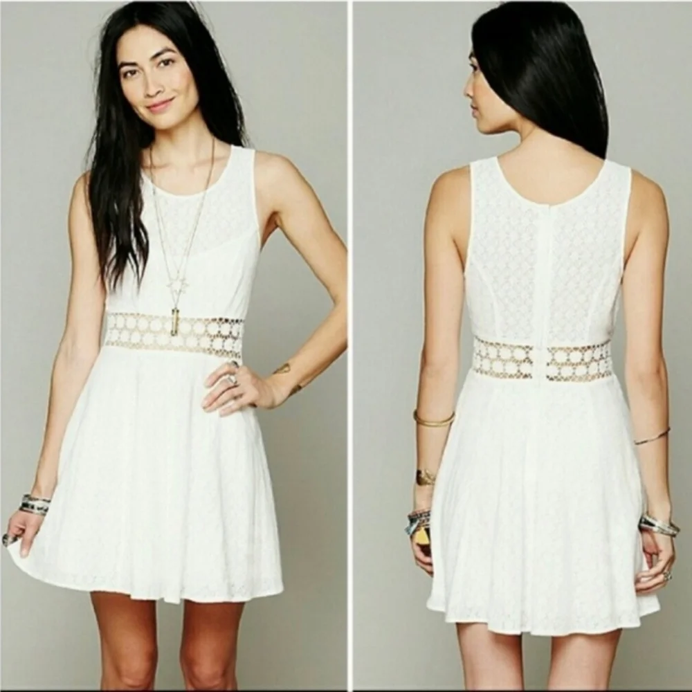 Free People White Daisy Fit & Flare Mini Dress